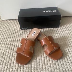 Dune London Loupe Tan Leather Slide - Size 39